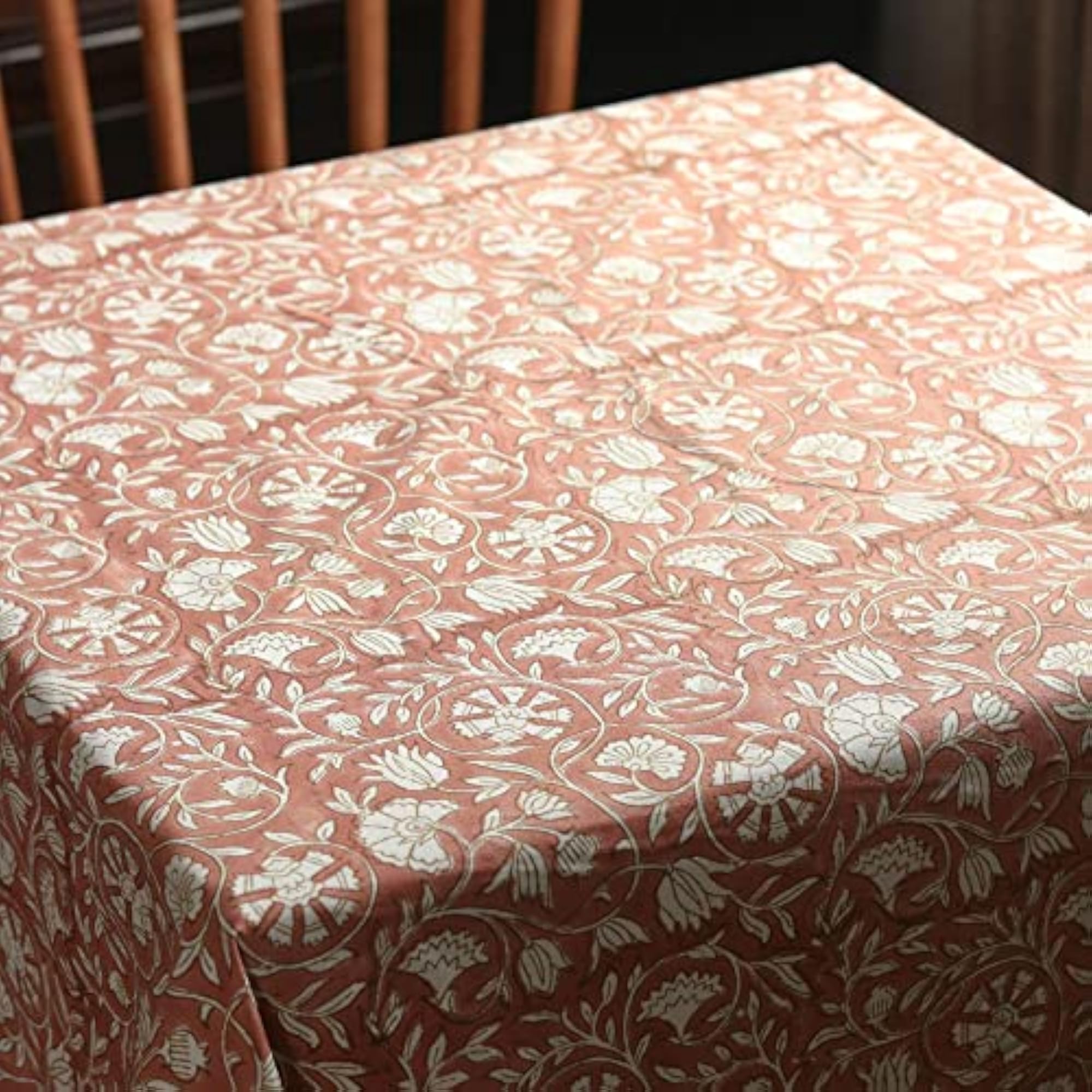 Wipeable & Anti-Slip Cotton Table Cover for Dining, Dusty Rose